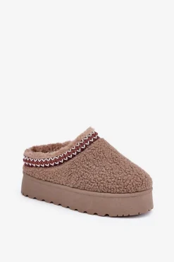 Hot Śniegowce Kapcie Na Platformie Z Futerkiem Typu Baranek Brązowe Ovirissa Damskie Śniegowce Damskie|Kapcie Klasyczne