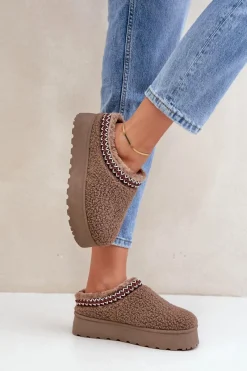 Hot Śniegowce Kapcie Na Platformie Z Futerkiem Typu Baranek Brązowe Ovirissa Damskie Śniegowce Damskie|Kapcie Klasyczne