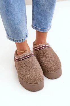 Hot Śniegowce Kapcie Na Platformie Z Futerkiem Typu Baranek Brązowe Ovirissa Damskie Śniegowce Damskie|Kapcie Klasyczne