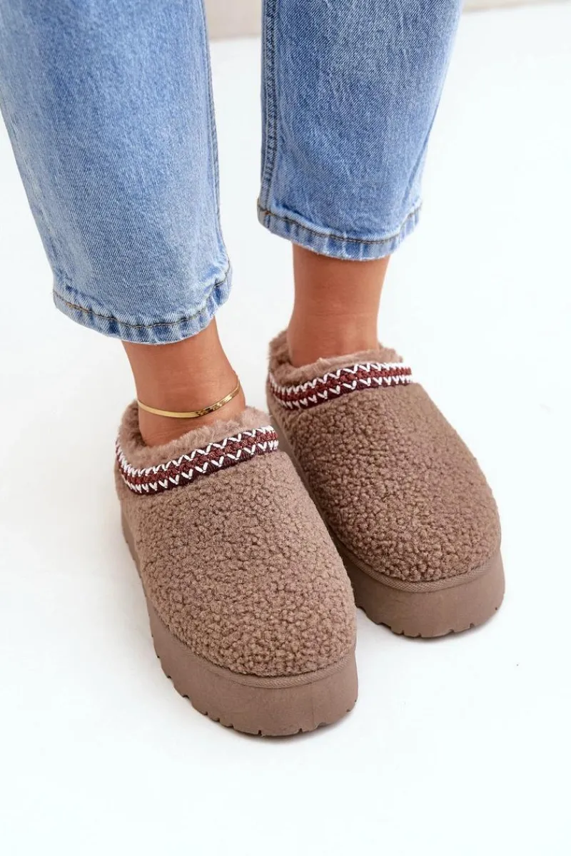 Hot Śniegowce Kapcie Na Platformie Z Futerkiem Typu Baranek Brązowe Ovirissa Damskie Śniegowce Damskie|Kapcie Klasyczne