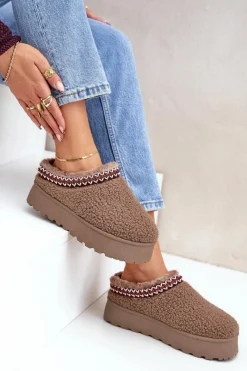 Hot Śniegowce Kapcie Na Platformie Z Futerkiem Typu Baranek Brązowe Ovirissa Damskie Śniegowce Damskie|Kapcie Klasyczne