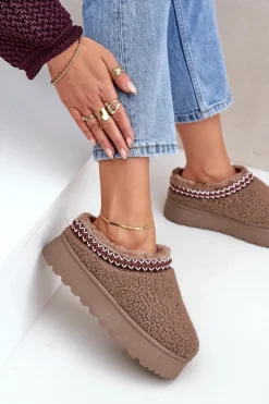 Hot Śniegowce Kapcie Na Platformie Z Futerkiem Typu Baranek Brązowe Ovirissa Damskie Śniegowce Damskie|Kapcie Klasyczne