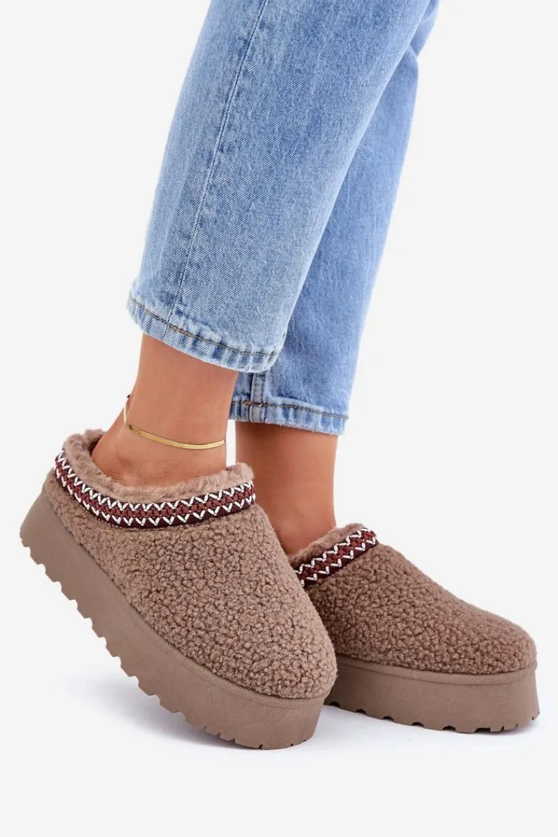 Hot Śniegowce Kapcie Na Platformie Z Futerkiem Typu Baranek Brązowe Ovirissa Damskie Śniegowce Damskie|Kapcie Klasyczne