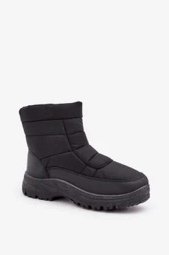 Botki Męskie>Boto Śniegowce Męskie Na Zamek Ocieplane Futerkiem Czarne Linnora