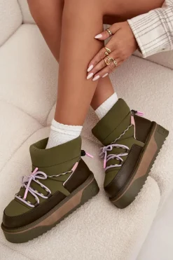 Outlet D.Franklin Śniegowce Na Platformie DFSH371015 Khaki Zielony