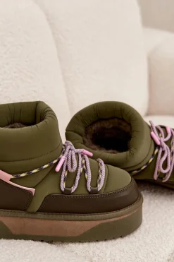 Outlet D.Franklin Śniegowce Na Platformie DFSH371015 Khaki Zielony