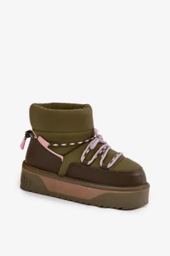 Outlet D.Franklin Śniegowce Na Platformie DFSH371015 Khaki Zielony