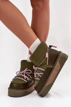 Outlet D.Franklin Śniegowce Na Platformie DFSH371015 Khaki Zielony