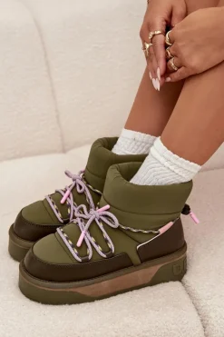 Outlet D.Franklin Śniegowce Na Platformie DFSH371015 Khaki Zielony