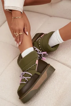 Outlet D.Franklin Śniegowce Na Platformie DFSH371015 Khaki Zielony