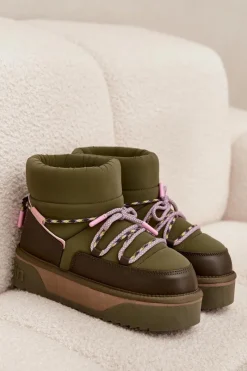 Outlet D.Franklin Śniegowce Na Platformie DFSH371015 Khaki Zielony