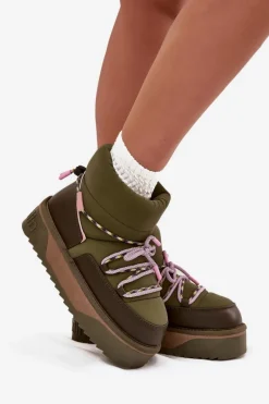 Outlet D.Franklin Śniegowce Na Platformie DFSH371015 Khaki Zielony