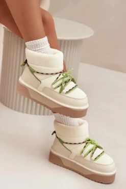 Śniegowce Damskie>D.Franklin Śniegowce Na Platformie DFSH371015 Jasnobeżowe Beżowy