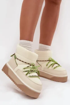 Śniegowce Damskie>D.Franklin Śniegowce Na Platformie DFSH371015 Jasnobeżowe Beżowy