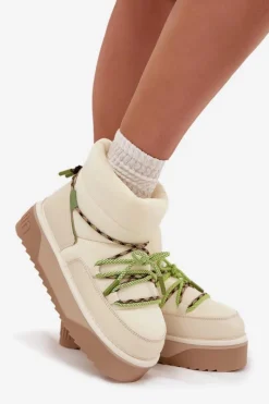 Śniegowce Damskie></noscript>D.Franklin Śniegowce Na Platformie DFSH371015 Jasnobeżowe Beżowy