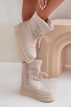 Discount Big Star Shoes Śniegowce Na Platformie Na Zamek Big Star OO274885 Beżowe Beżowy