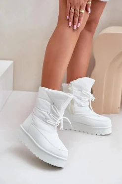 Śniegowce Damskie>Big Star Shoes Śniegowce Na Platformie Na Zamek Big Star OO274886 Białe Biały