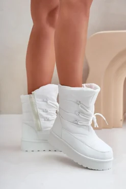 Śniegowce Damskie>Big Star Shoes Śniegowce Na Platformie Na Zamek Big Star OO274886 Białe Biały