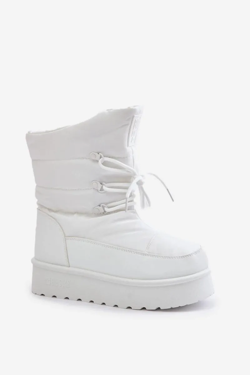 Śniegowce Damskie>Big Star Shoes Śniegowce Na Platformie Na Zamek Big Star OO274886 Białe Biały