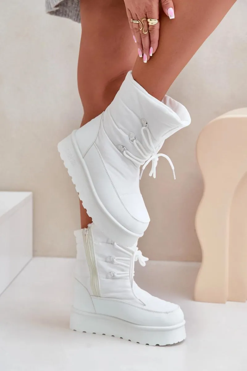 Śniegowce Damskie>Big Star Shoes Śniegowce Na Platformie Na Zamek Big Star OO274886 Białe Biały