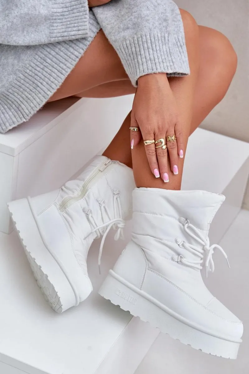 Śniegowce Damskie>Big Star Shoes Śniegowce Na Platformie Na Zamek Big Star OO274886 Białe Biały