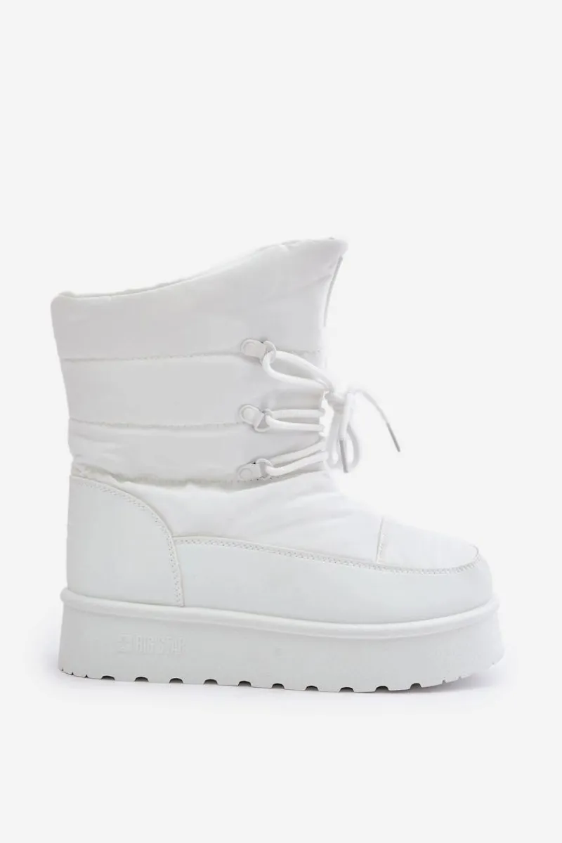 Śniegowce Damskie>Big Star Shoes Śniegowce Na Platformie Na Zamek Big Star OO274886 Białe Biały