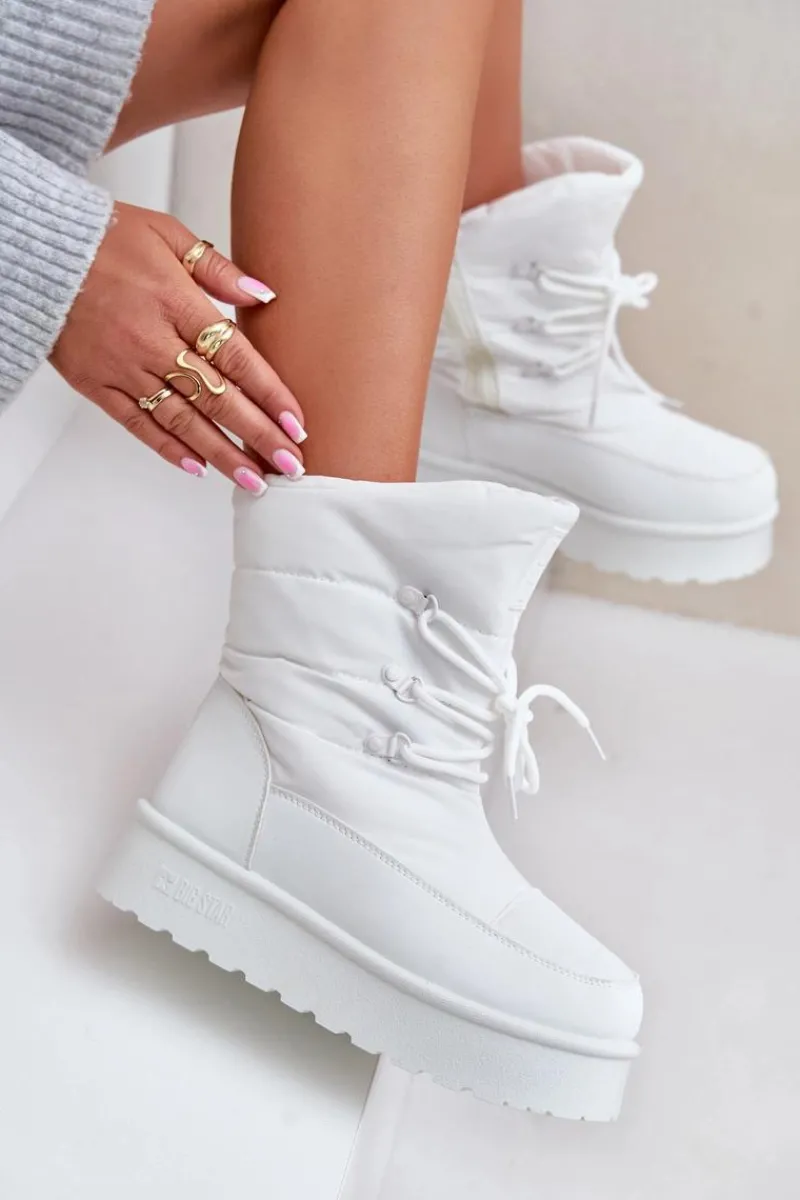 Śniegowce Damskie>Big Star Shoes Śniegowce Na Platformie Na Zamek Big Star OO274886 Białe Biały