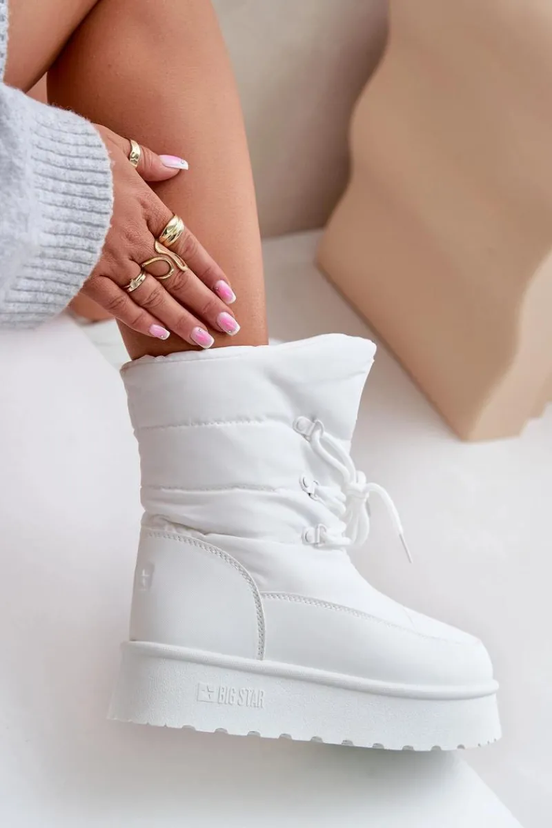 Śniegowce Damskie>Big Star Shoes Śniegowce Na Platformie Na Zamek Big Star OO274886 Białe Biały