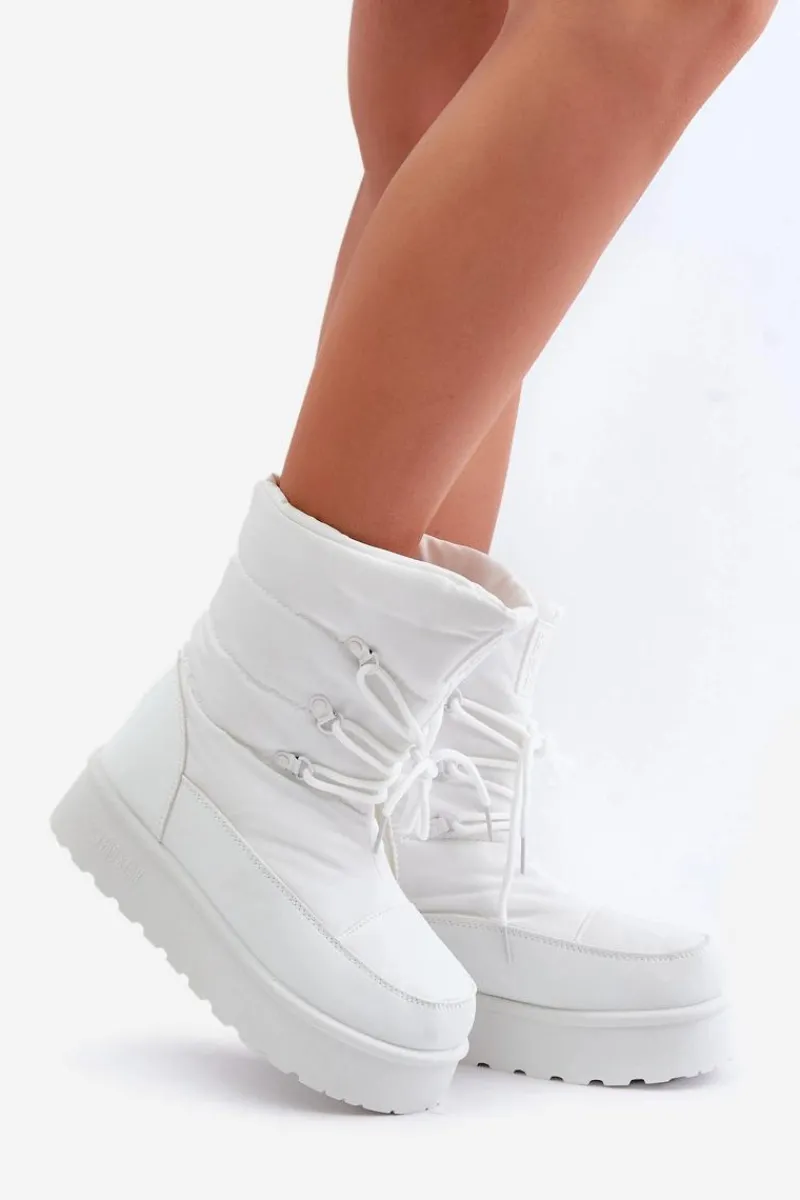 Śniegowce Damskie>Big Star Shoes Śniegowce Na Platformie Na Zamek Big Star OO274886 Białe Biały