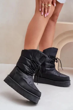 New Śniegowce Na Platformie Na Zamek Big Star OO274884 Czarne Damskie Śniegowce Damskie