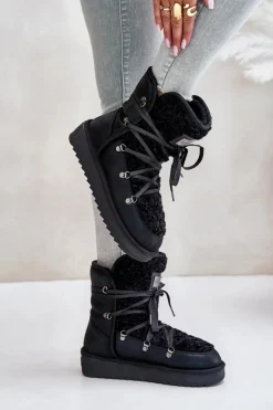 Sale D.Franklin Śniegowce Na Platformie Wegańskie DFSH370004 Czarne Czarny