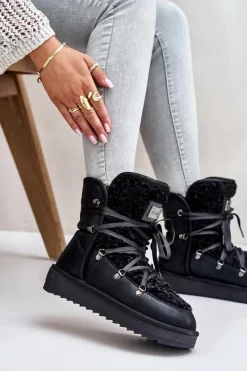 Sale D.Franklin Śniegowce Na Platformie Wegańskie DFSH370004 Czarne Czarny