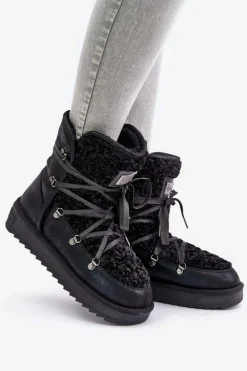 Sale D.Franklin Śniegowce Na Platformie Wegańskie DFSH370004 Czarne Czarny