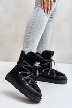 Sale D.Franklin Śniegowce Na Platformie Wegańskie DFSH370004 Czarne Czarny