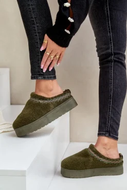 Śniegowce Damskie|Kapcie Klasyczne></noscript>Boto Śniegowce Na Platformie Z Futerkiem Typu Baranek Ciemnozielone Mesirra