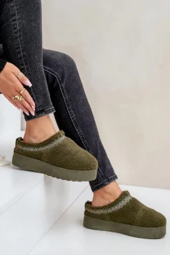 Śniegowce Damskie|Kapcie Klasyczne></noscript>Boto Śniegowce Na Platformie Z Futerkiem Typu Baranek Ciemnozielone Mesirra