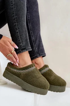 Śniegowce Damskie|Kapcie Klasyczne></noscript>Boto Śniegowce Na Platformie Z Futerkiem Typu Baranek Ciemnozielone Mesirra