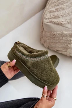 Śniegowce Damskie|Kapcie Klasyczne></noscript>Boto Śniegowce Na Platformie Z Futerkiem Typu Baranek Ciemnozielone Mesirra