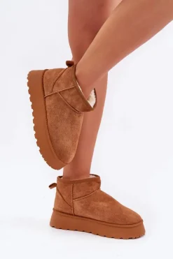 Śniegowce Damskie>Boto Śniegowce Na Platformie Z Eko Zamszu Camel Vlivana