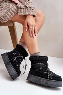 Śniegowce Damskie>Boto Śniegowce Na Platformie Z Wiązaniem Czarne Izathiel Czarny