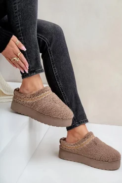 Boto Śniegowce Na Platformie Z Futerkiem Typu Baranek Ciemnobeżowe Mesirra