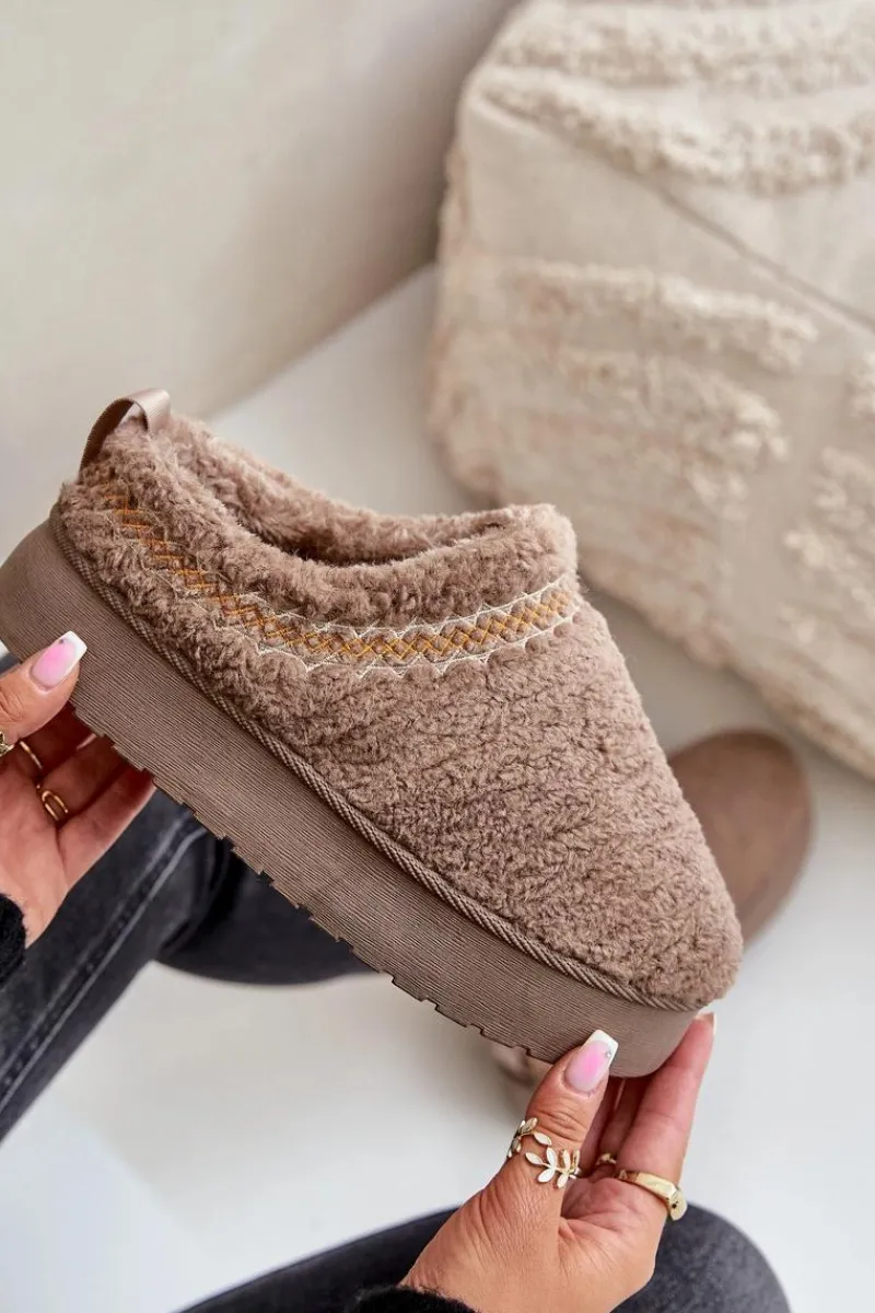 Boto Śniegowce Na Platformie Z Futerkiem Typu Baranek Ciemnobeżowe Mesirra