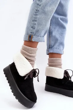 Hot Śniegowce Na Platformie Z Kożuchem Czarne Olimuka Damskie Śniegowce Damskie