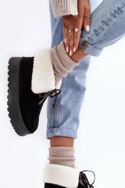 Hot Śniegowce Na Platformie Z Kożuchem Czarne Olimuka Damskie Śniegowce Damskie