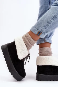 Hot Śniegowce Na Platformie Z Kożuchem Czarne Olimuka Damskie Śniegowce Damskie