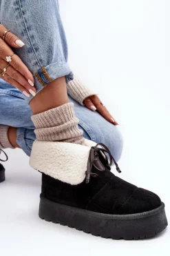 Hot Śniegowce Na Platformie Z Kożuchem Czarne Olimuka Damskie Śniegowce Damskie