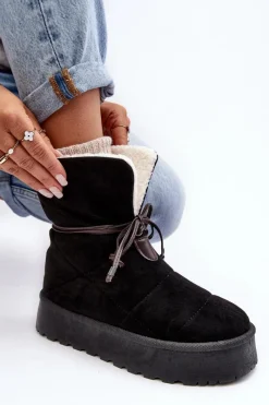 Hot Śniegowce Na Platformie Z Kożuchem Czarne Olimuka Damskie Śniegowce Damskie