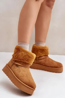 Sale Śniegowce Na Platformie Z Futerkiem Big Star OO274A106 Camel Damskie Śniegowce Damskie