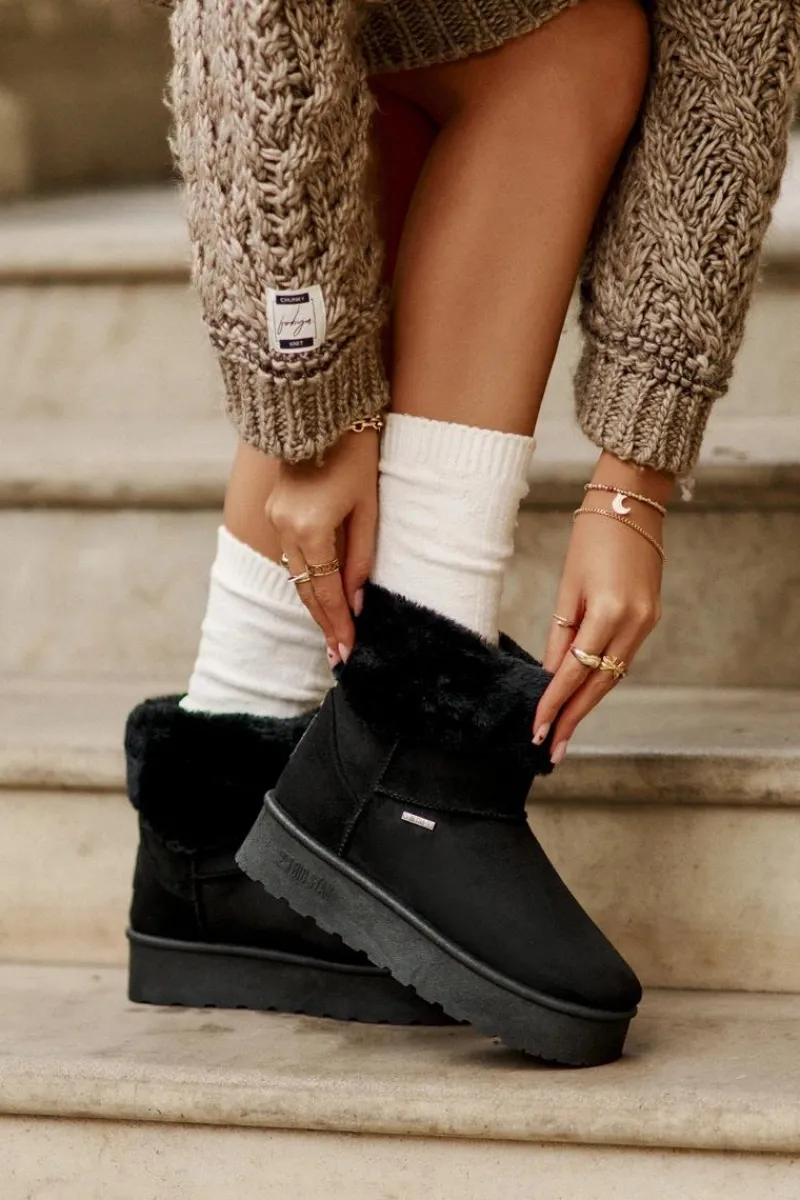 Śniegowce Na Platformie Z Futerkiem Big Star OO274A108 Czarne Damskie Śniegowce Damskie