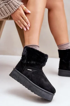 Śniegowce Na Platformie Z Futerkiem Big Star OO274A108 Czarne Damskie Śniegowce Damskie